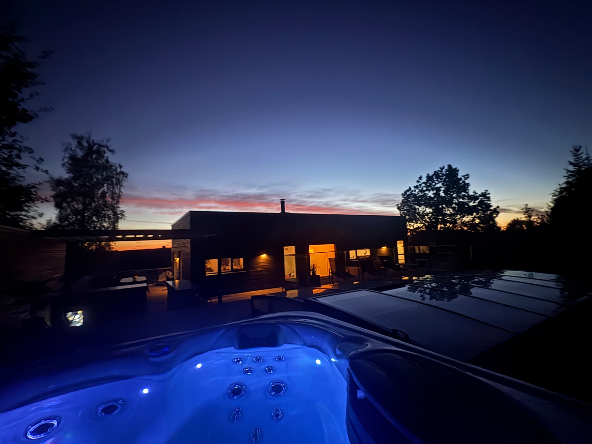 The jacuzzi lit up at night